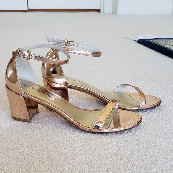 Stuart Weitzman Simple Sandals Rose Gold Metallic Leather Size 10 - Picture 2 of 4